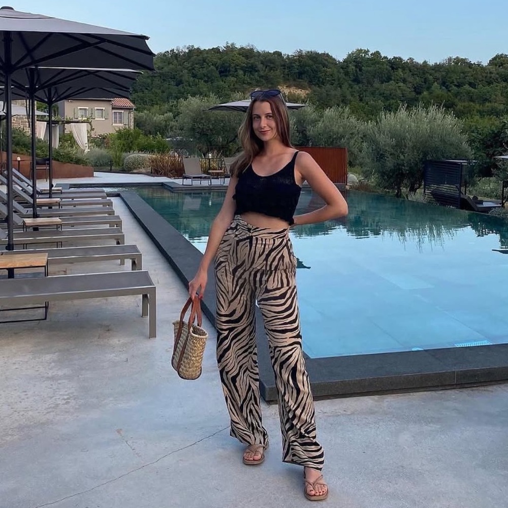 Zara Zebra Print Wide Leg Pants